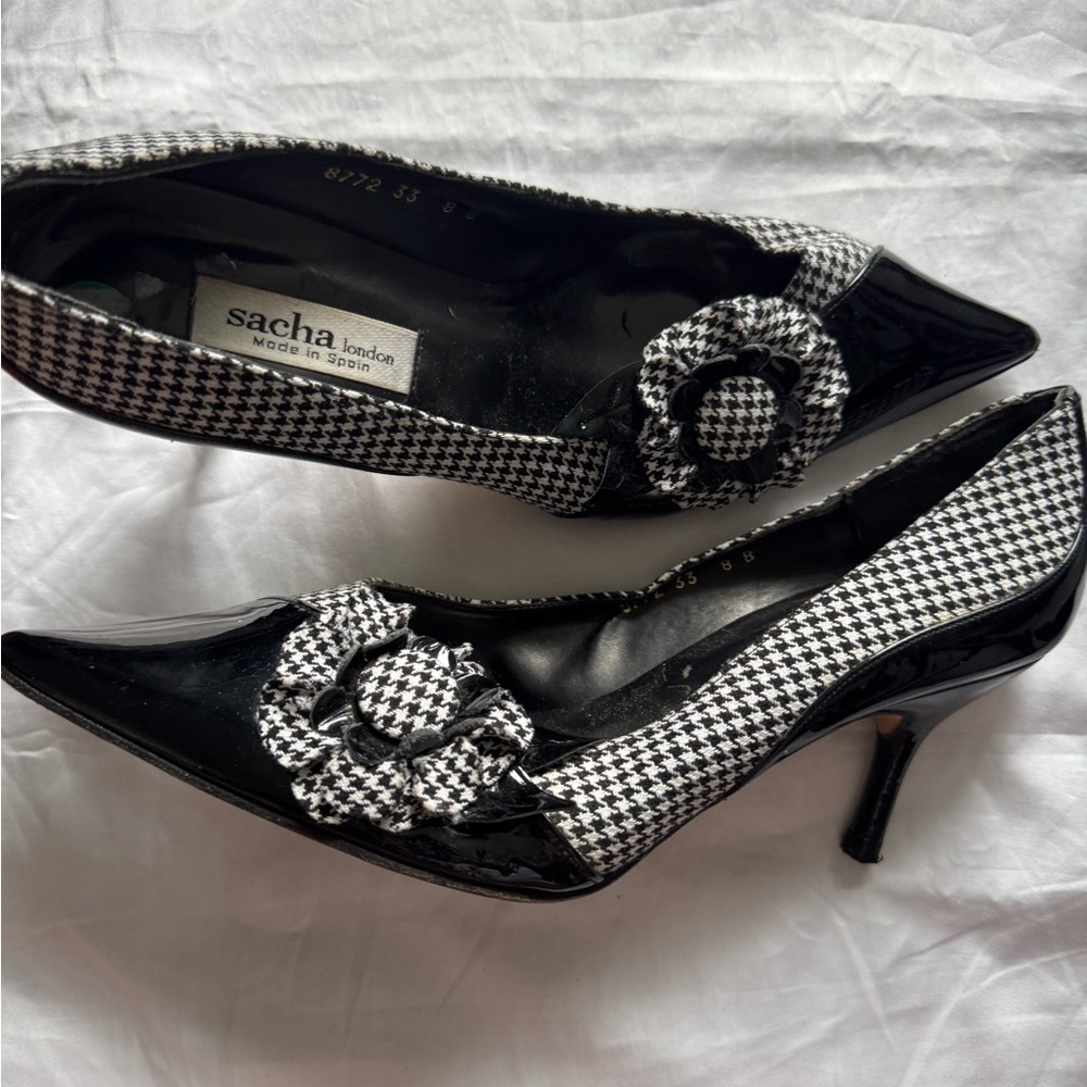 Sacha London Houndstooth Black Heels leather